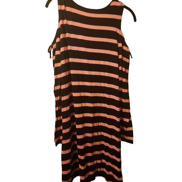 Justice Other - Justice Cold Shoulder Dress Girls 14/16 Plus Long Sleeve Striped Black Pink